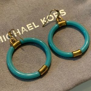 Michael Kors teal and gold hoop earrings